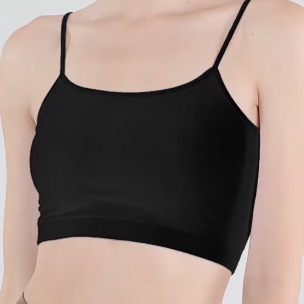 Nikibiki Black Seamless Spaghetti Strap Crop Top Cami Made in USA OS